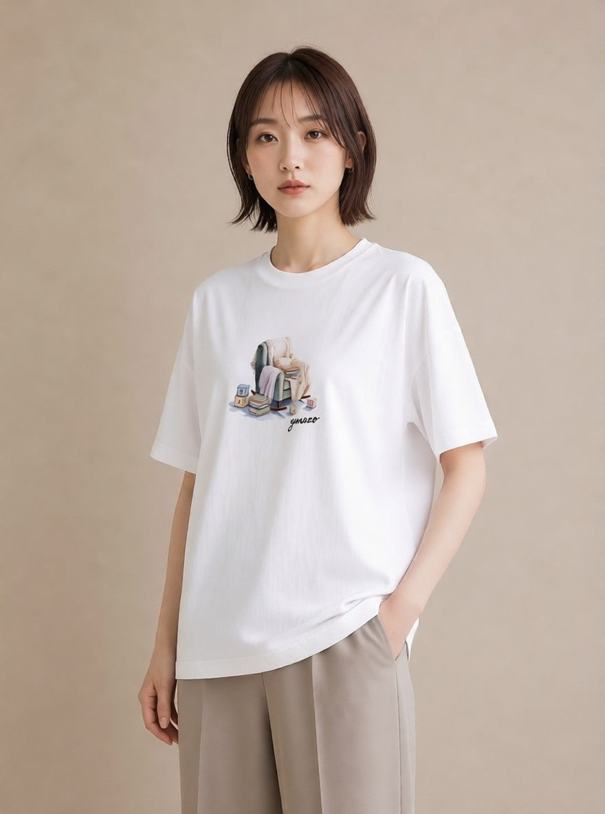 Tシャツ レディース 窓辺の椅子 窓辺 椅子 ナチュラル アンティーク イラスト 北欧風 ルームウェア ギフト 白T