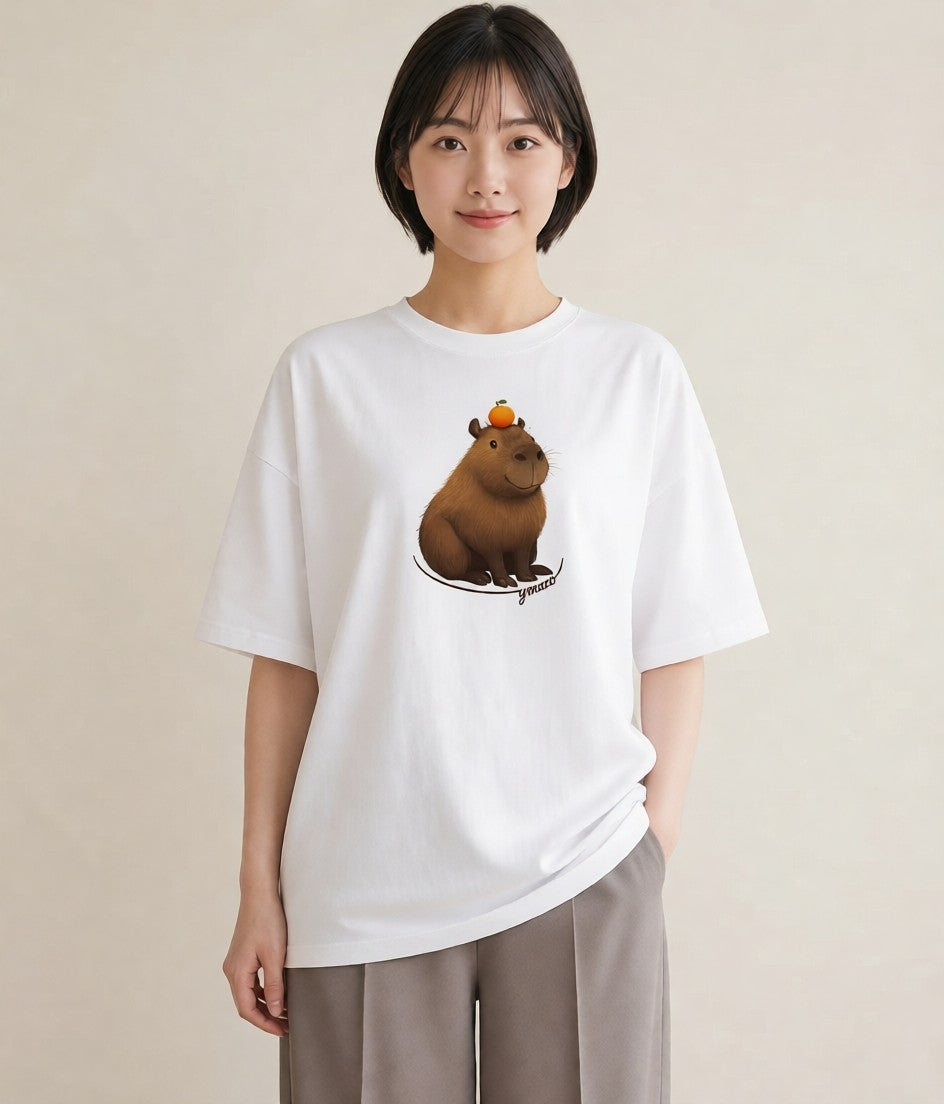 プリントTシャツ レディース カピバラ かぴばら 動物 アニマル イラスト 普段使い 母の日 ビーチ 白T
