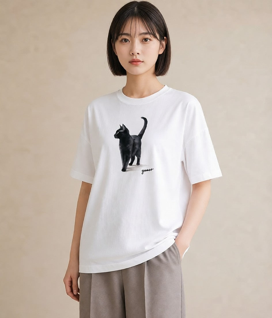 半袖Tシャツ レディース アビシニアン 猫 ねこ イラスト ラフ 旅行用 海 白T