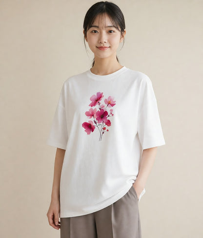 グラフィックTシャツ レディース 梅 花 花柄 イラスト ガーリー 女性 旅行用 白T