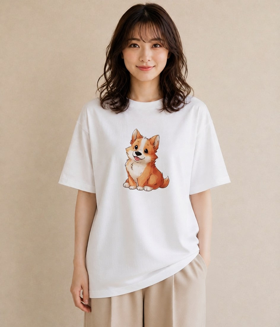 半袖Tシャツ レディース ウェルシュコーギー コーギー 犬 いぬ イラスト 女性向けギフト 散歩 白T