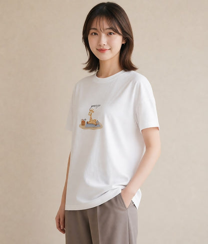 プリントTシャツ レディース きりん 動物 アニマル イラスト 友達ギフト 部屋着 白T