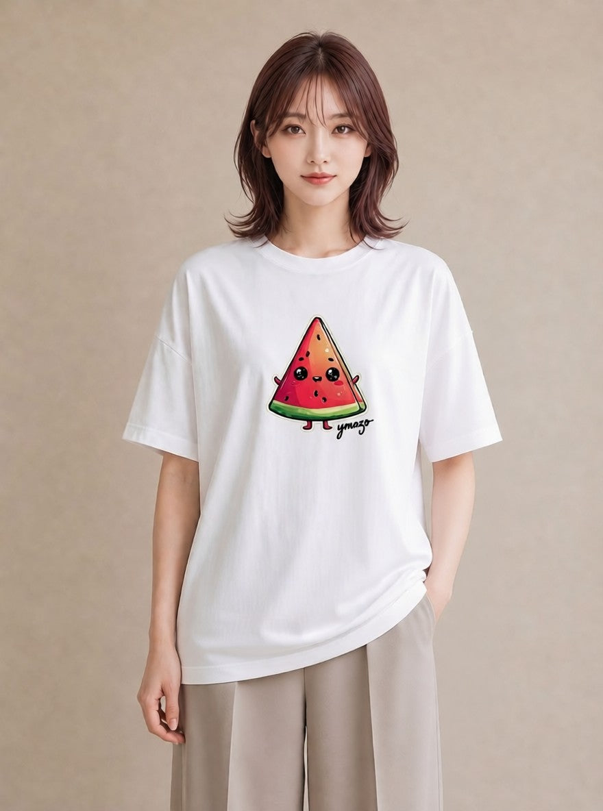 Tシャツ レディース すいか 食べ物 フード イラスト ミニマル デイリーウェア 休日 白T