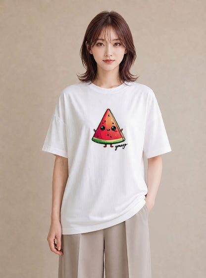 Tシャツ レディース すいか 食べ物 フード イラスト ミニマル デイリーウェア 休日 白T