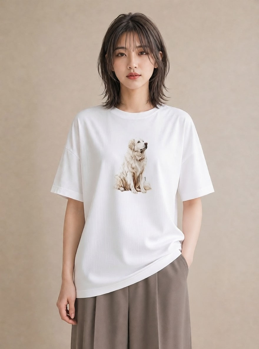 プリントTシャツ レディース 黒柴 犬 いぬ イラスト カフェコーデ 夏コーデ 通学 白T