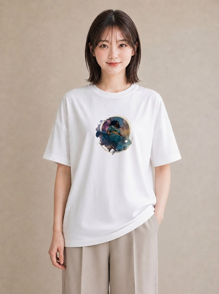 グラフィックTシャツ レディース 双子座 星空 宇宙 イラスト 手描き風 カフェ巡り 女子会 白T