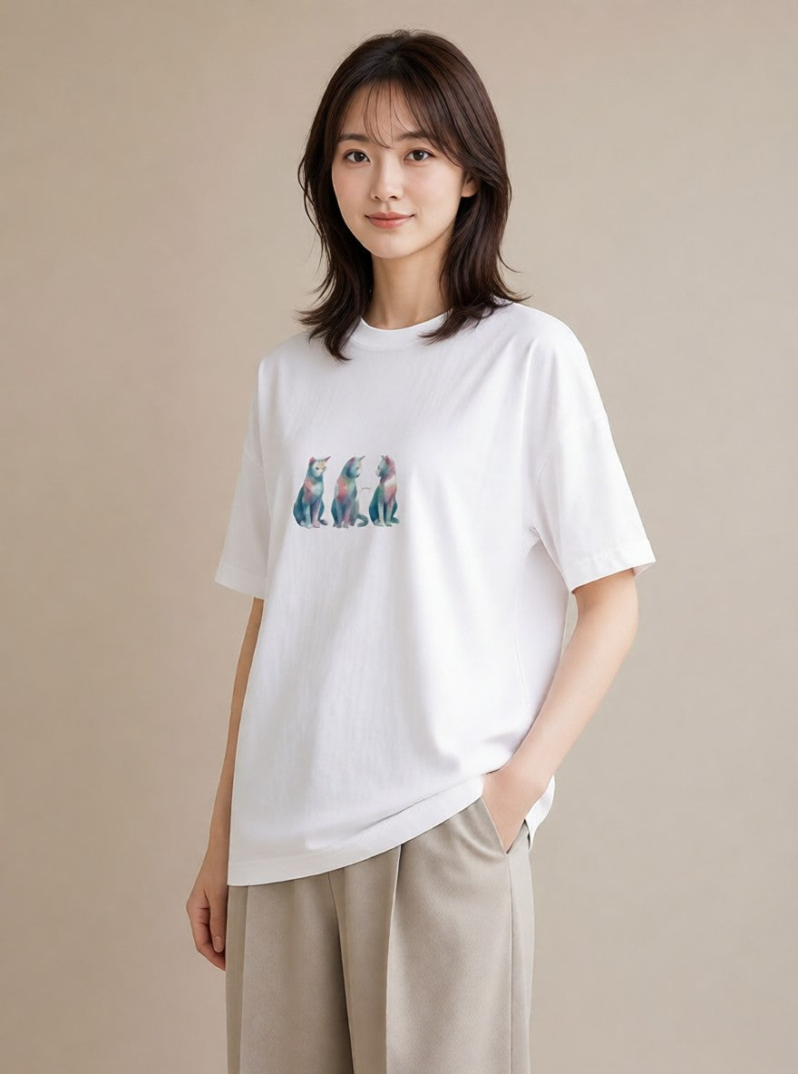 Tシャツ レディース シャム柄 猫 ねこ イラスト ゆるコーデ 旅行用 海 白T