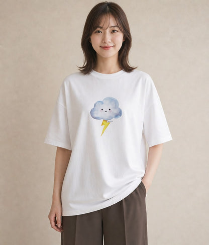 デザインTシャツ レディース 雲 星空 宇宙 イラスト お洒落 帰省 ラフ 白T