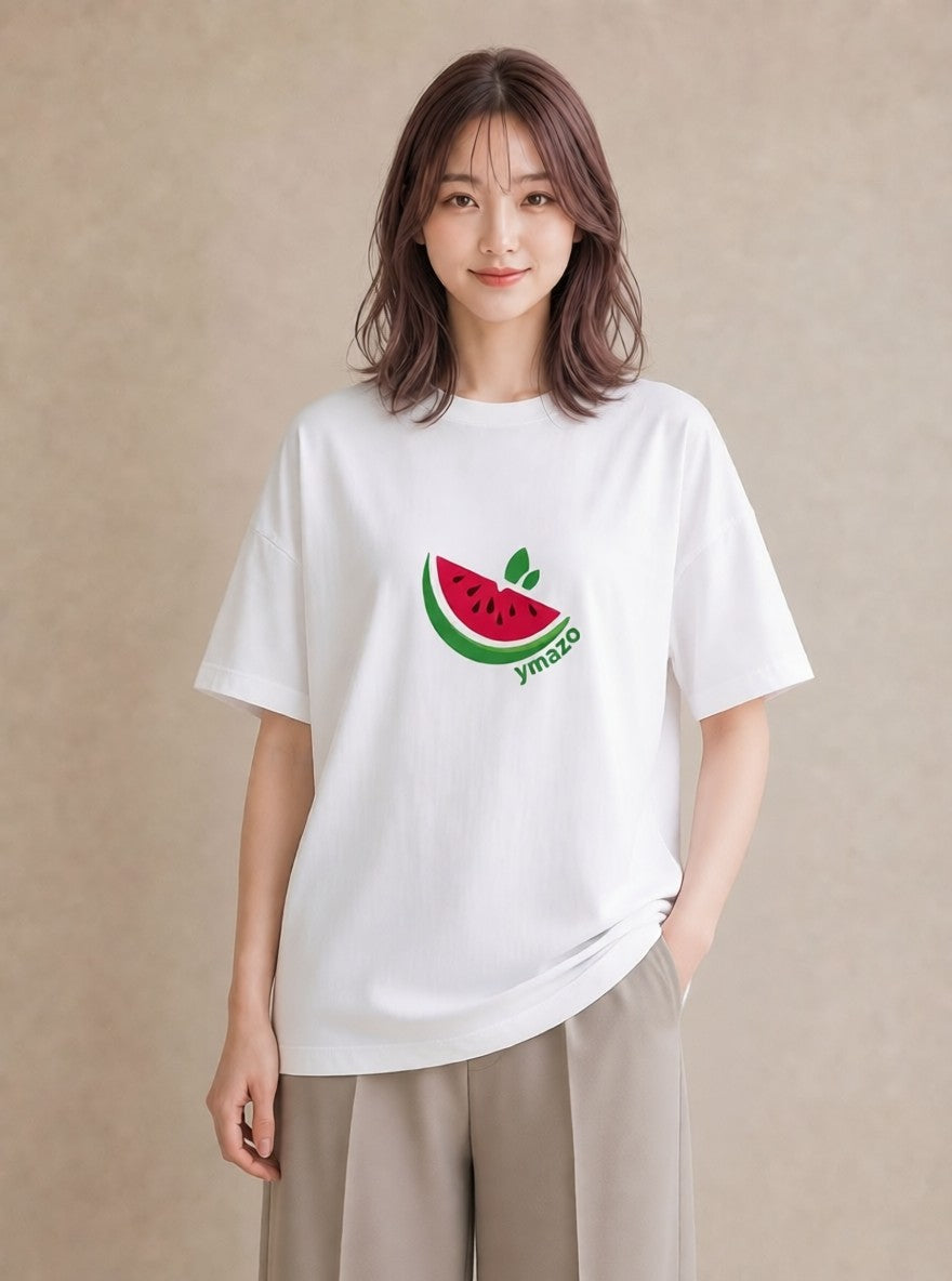 プリントTシャツ レディース すいか 食べ物 フード イラスト ヴィンテージ風 ママ カフェ服 白T
