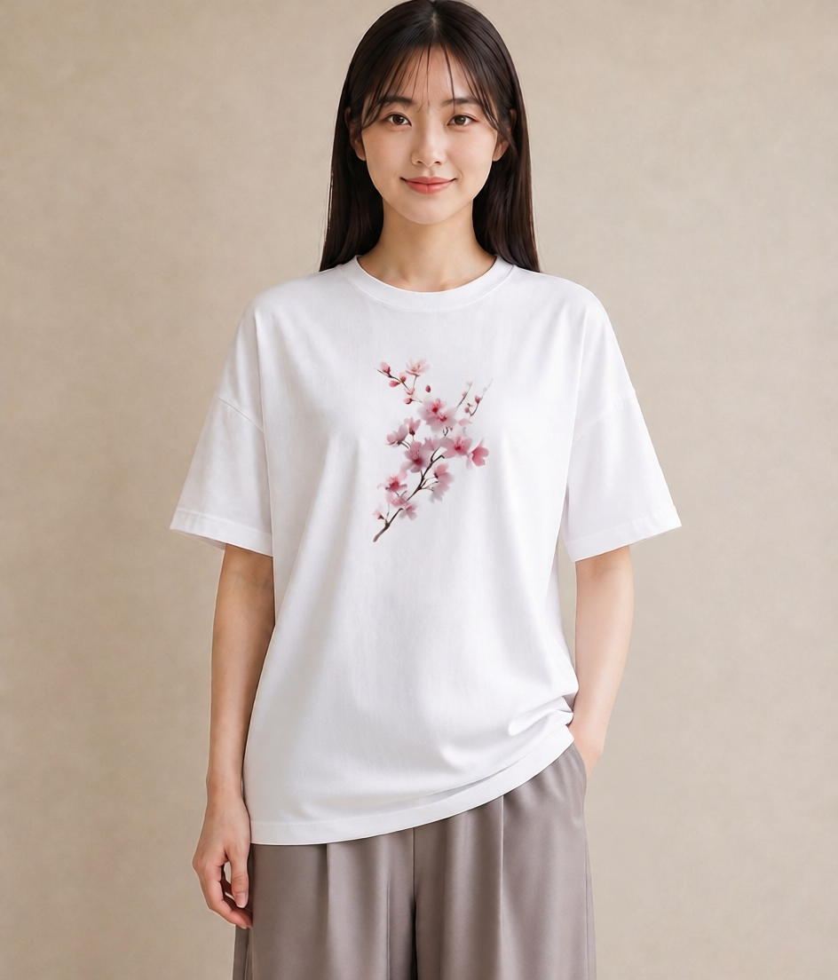 デザインTシャツ レディース さくら 桜 サクラ 花 花柄 イラスト レトロ 在宅 公園 白T