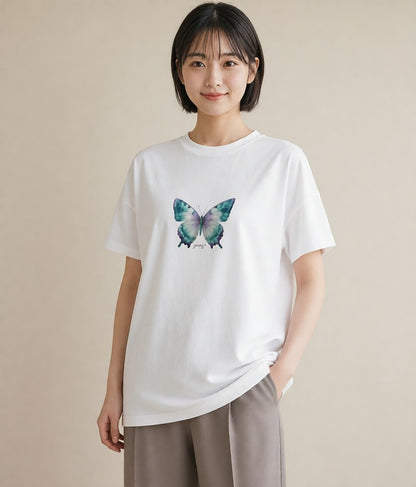 グラフィックTシャツ レディース ちょうちょ 蝶 バタフライ 昆虫 虫 イラスト 上品 部屋着 女性向けギフト 白T