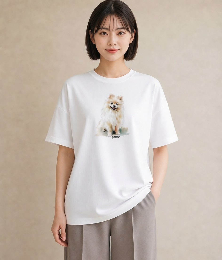 デザインTシャツ レディース ポメラニアン ポメ 犬 いぬ イラスト 休日コーデ お揃い 親子 白T
