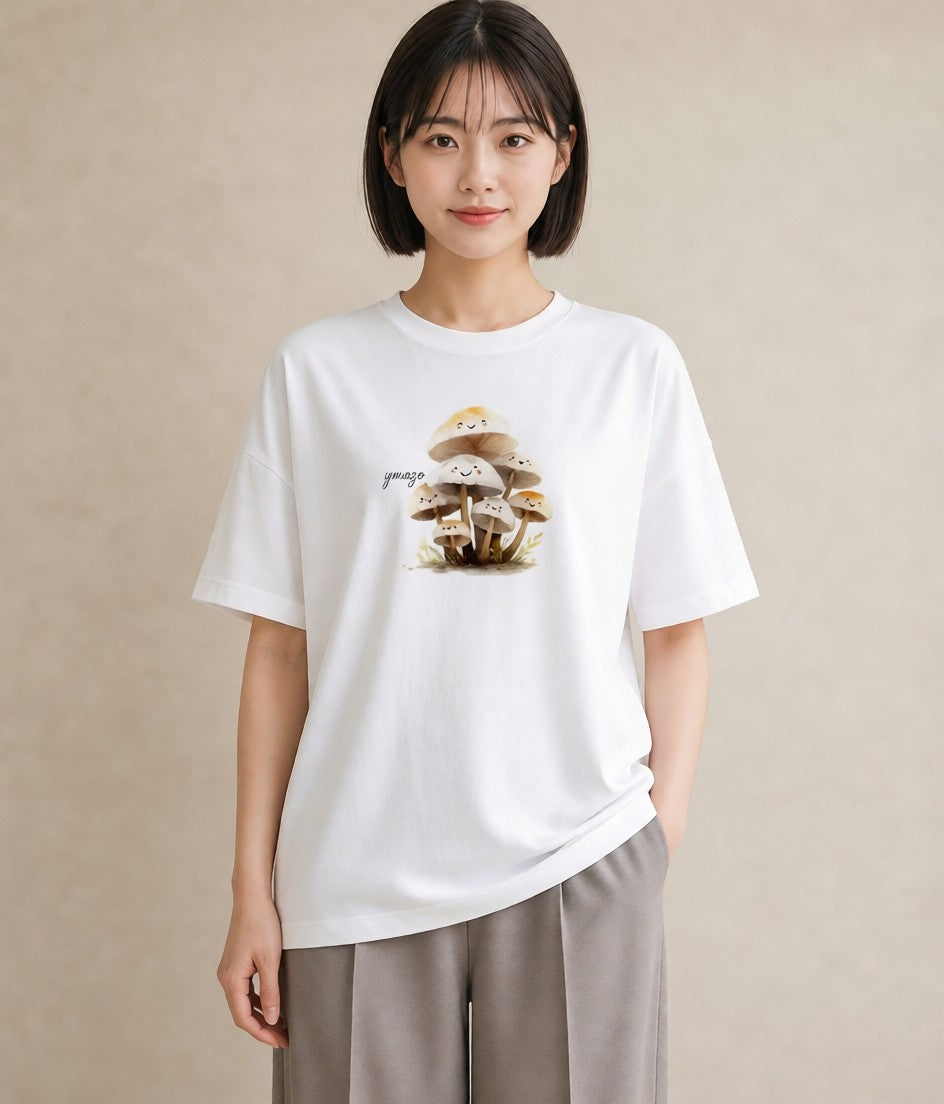 プリントTシャツ レディース きのこ 植物 ボタニカル イラスト シンプル レイヤード 友達ギフト 白T