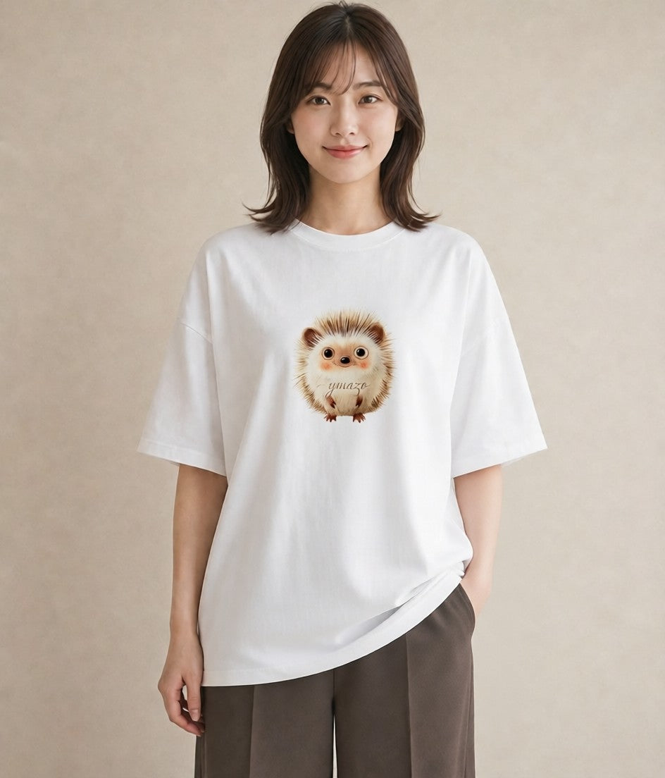 半袖Tシャツ レディース ハリネズミ ペット 動物 イラスト ニュアンス 女性 旅行用 白T