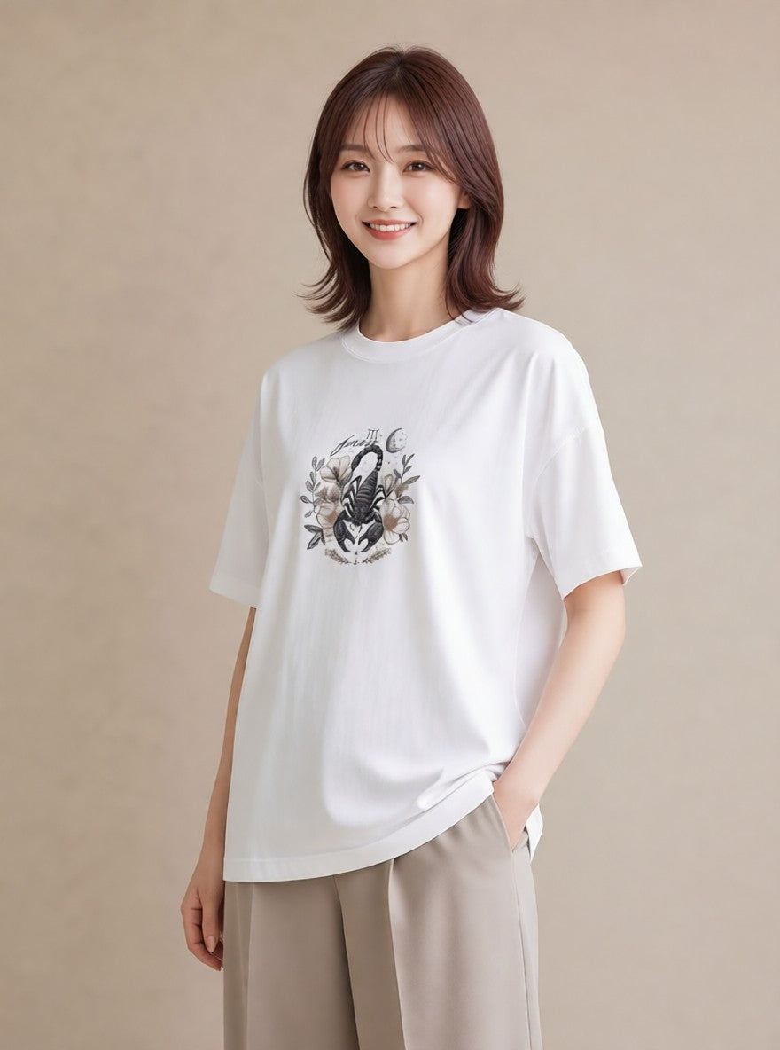 半袖Tシャツ レディース 蠍座 星空 宇宙 イラスト 水彩風 レイヤード 友達ギフト 白T