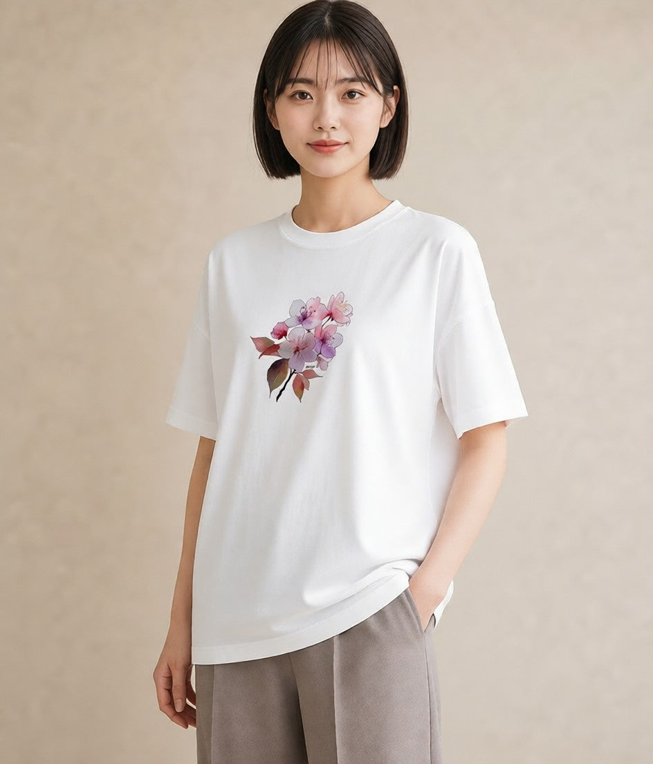 半袖Tシャツ レディース さくら 桜 サクラ 花 花柄 イラスト ユニーク 母娘コーデ 自分用 白T