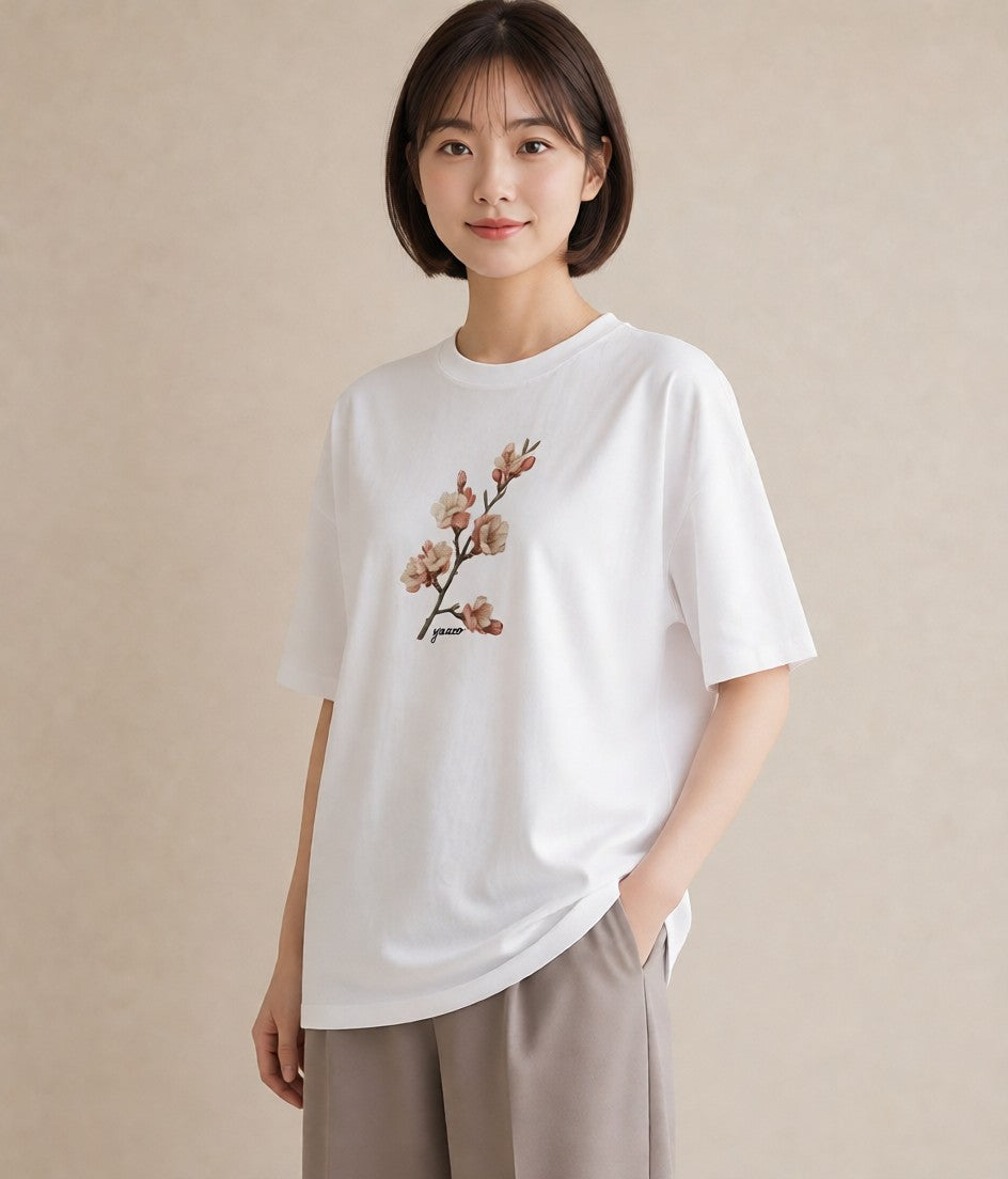 プリントTシャツ レディース 梅 花 花柄 イラスト 上品 綿100 デート 白T