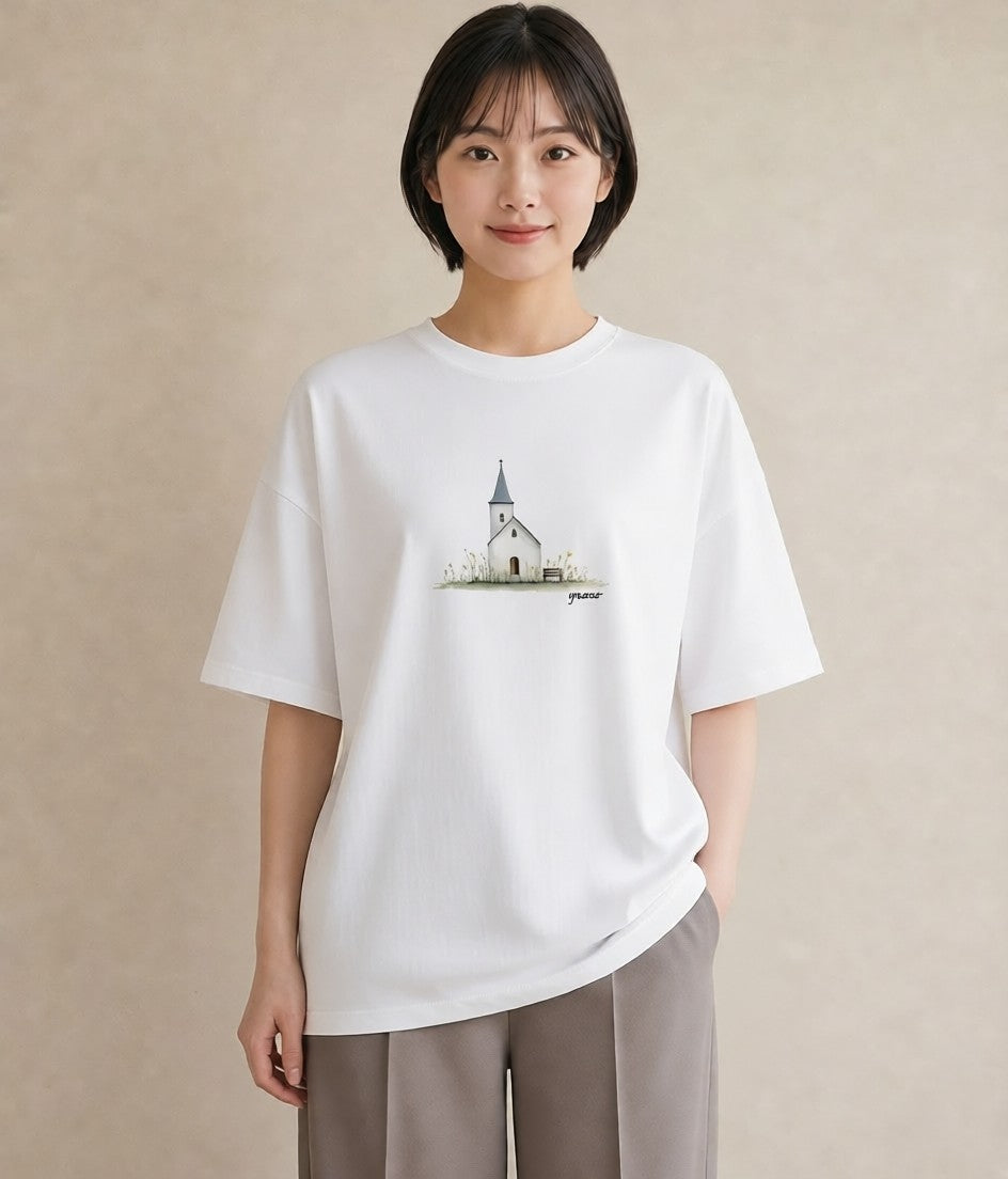 半袖Tシャツ レディース ポスト 野の花 レトロ ナチュラル アンティーク イラスト モード 春服 ミセス 白T