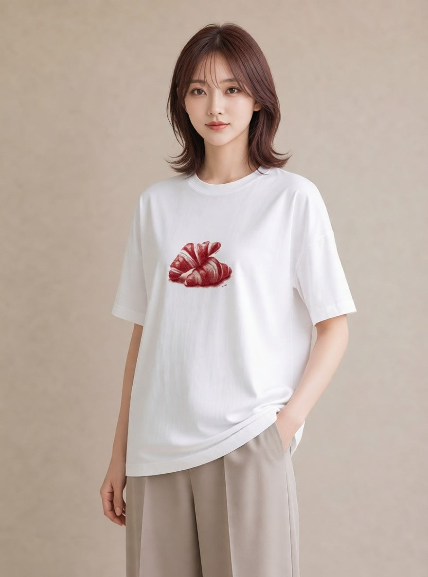 プリントTシャツ レディース パン ベーカリー レトロ イラスト フェミニン ペアコーデ 秋コーデ 白T