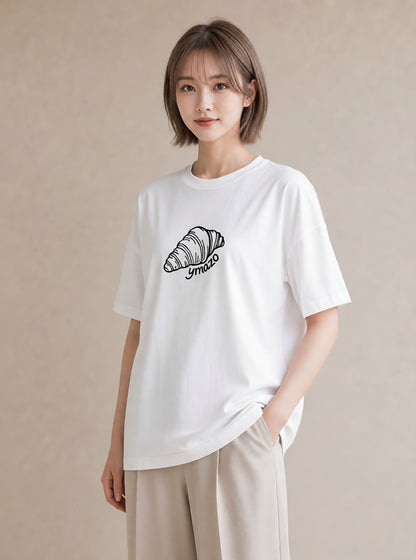 プリントTシャツ レディース パン ベーカリー イラスト 個性的 カジュアルコーデ 買い物 白T