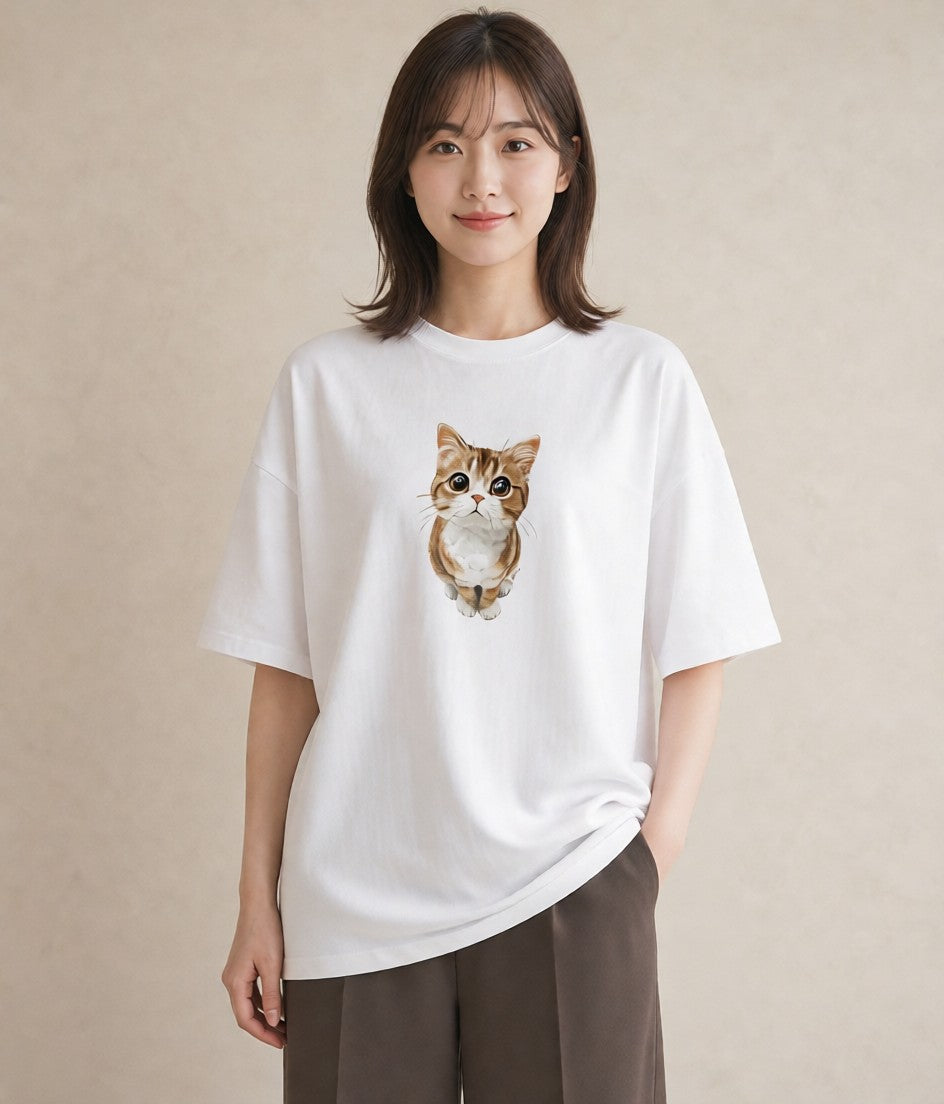Tシャツ レディース アビシニアン 猫 ねこ イラスト ゆるコーデ 女性向けギフト 散歩 白T