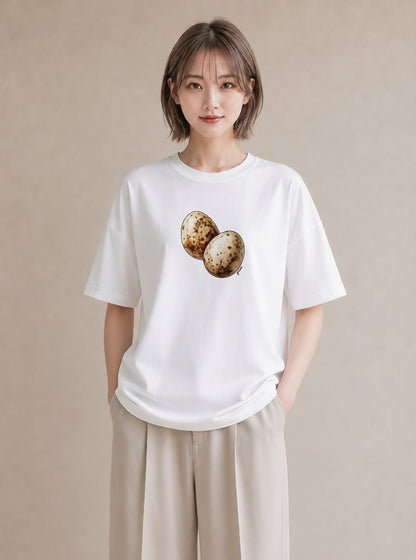 グラフィックTシャツ レディース たまご 食べ物 フード イラスト ガーリー 女性向けギフト 散歩 白T