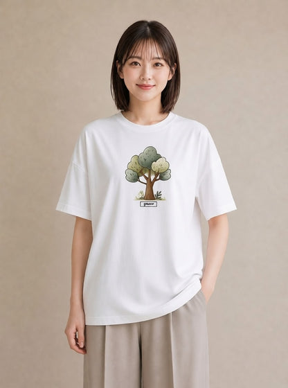 半袖Tシャツ レディース どんぐり 植物 ボタニカル イラスト 手描き風 友達ギフト 部屋着 白T