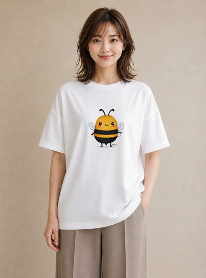 グラフィックTシャツ レディース みつばち 昆虫 虫 イラスト 韓国風 在宅 公園 白T