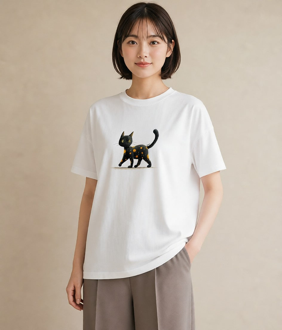 グラフィックTシャツ レディース 黒猫 猫 ねこ イラスト 送別ギフト 通勤 白T