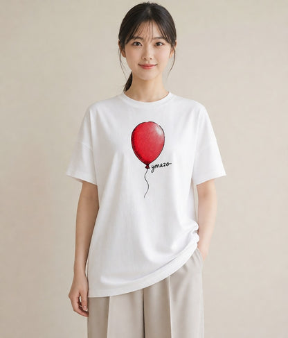 デザインTシャツ レディース 紙風船 和紙 ナチュラル アンティーク イラスト モード ペアコーデ 秋コーデ 白T