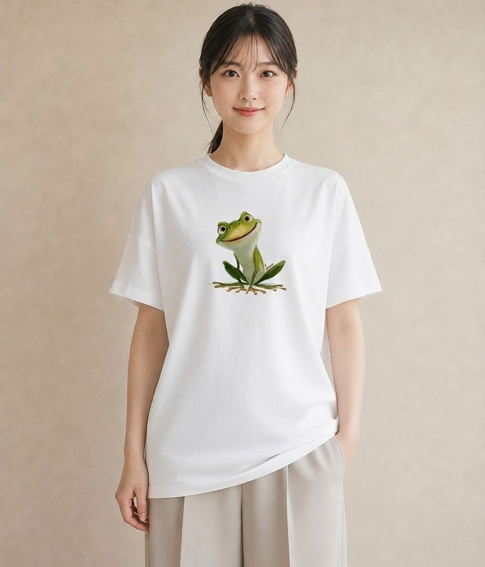 プリントTシャツ レディース カエル ペット 動物 イラスト アート風 姉妹 送別ギフト 白T