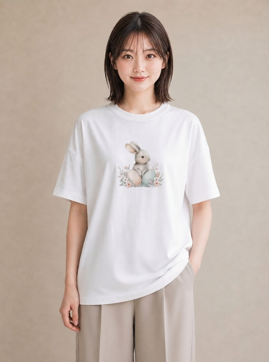 半袖Tシャツ レディース ネザーランドドワーフ ペット 動物 イラスト きれいめカジュアル 友達ギフト 部屋着 白T