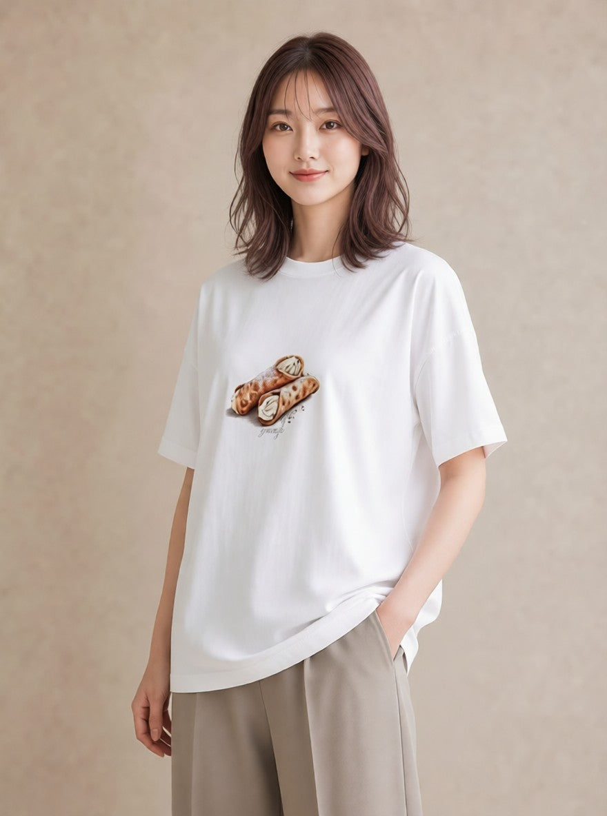 半袖Tシャツ レディース クロワッサン 食べ物 フード イラスト シック 週末コーデ 敬老の日 白T