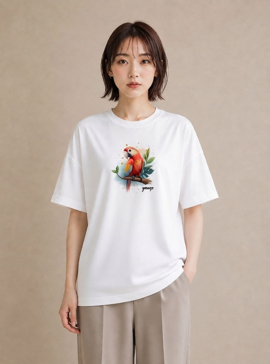 半袖Tシャツ レディース セキセイインコ ペット 動物 イラスト 抜け感 ホワイトデー 春服 白T