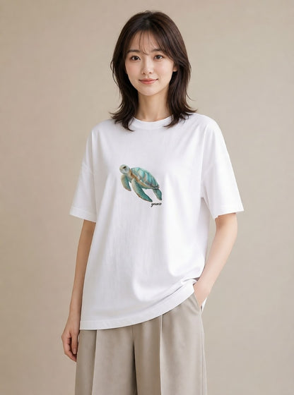 半袖Tシャツ レディース カメ ペット 動物 イラスト ボタニカル 春コーデ 姉妹 白T