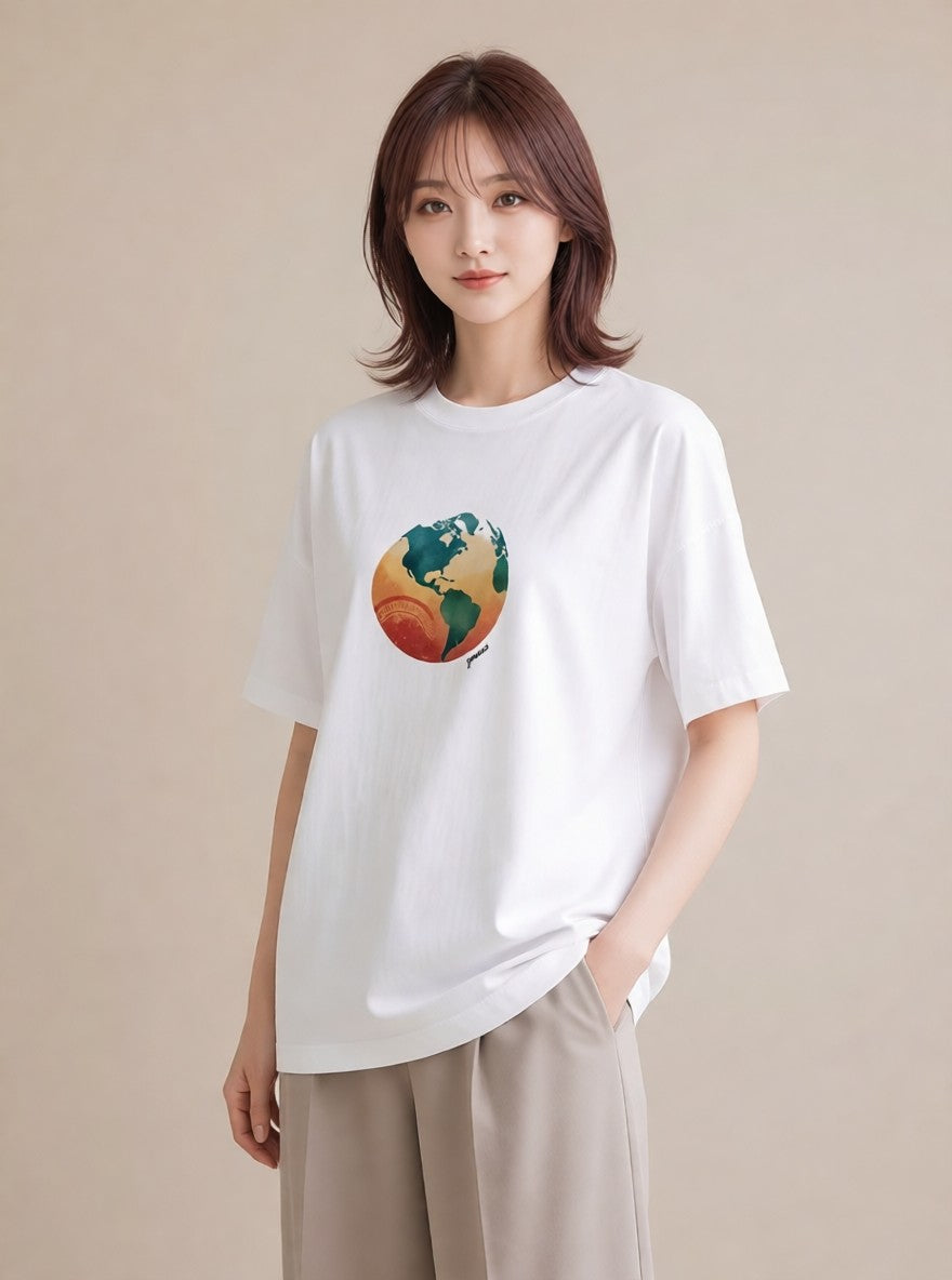 グラフィックTシャツ レディース 地球 星空 宇宙 イラスト きれいめ おしゃれギフト 社会人 白T
