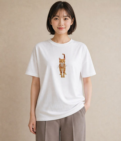Tシャツ レディース アビシニアン 猫 ねこ イラスト アート風 海 カフェ巡り 白T