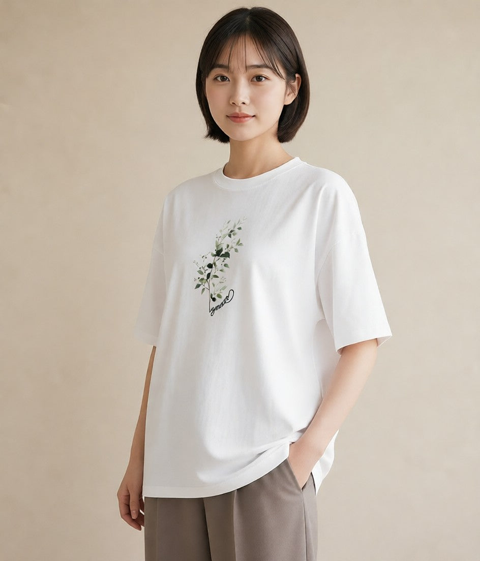 Tシャツ レディース つる 植物 ボタニカル イラスト ゆるかわ カフェ巡り 女子会 白T