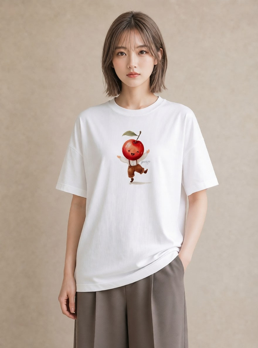 グラフィックTシャツ レディース さくらんぼ チェリー 食べ物 フード イラスト シック 送別ギフト 通勤 白T