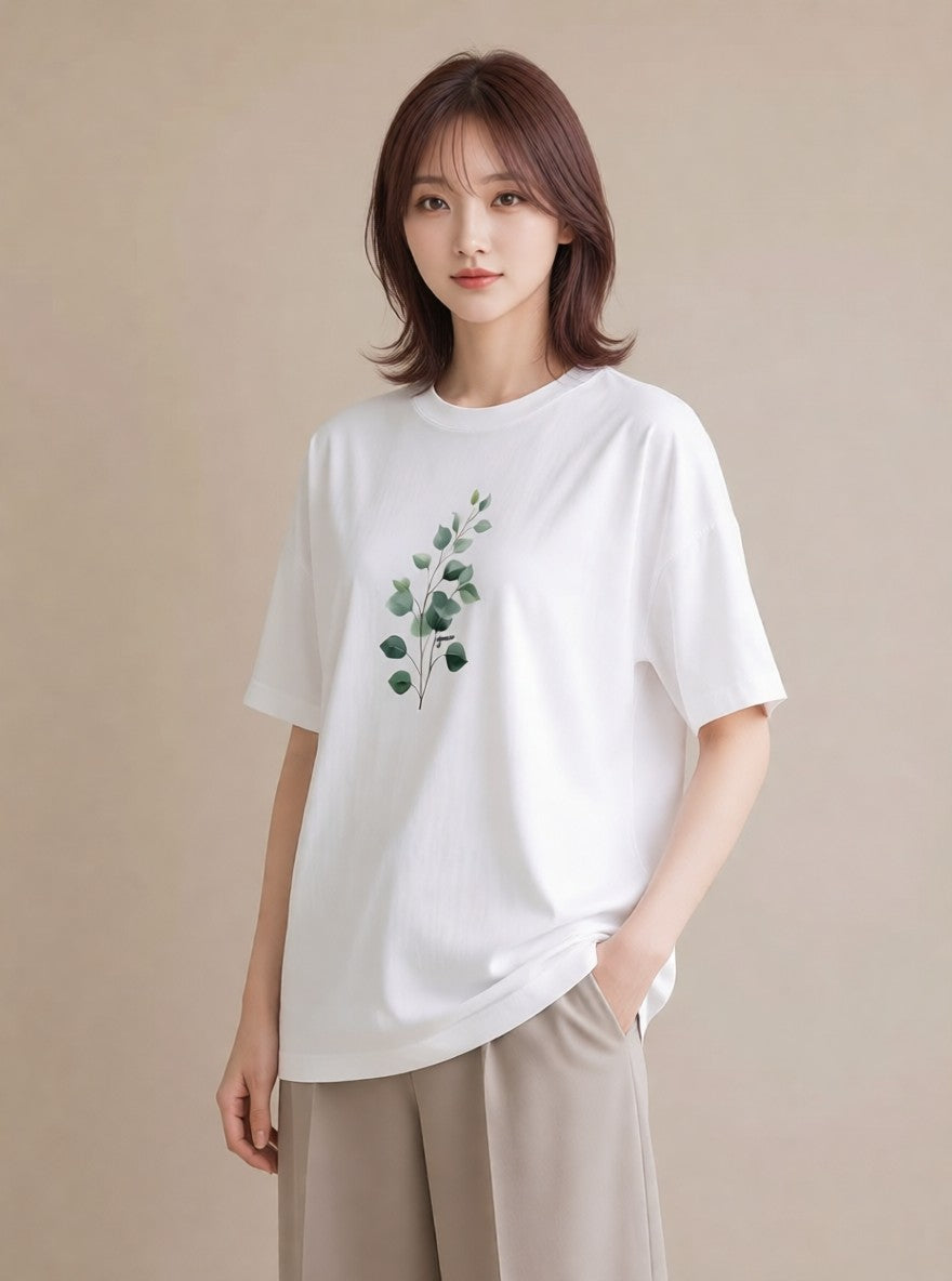 半袖Tシャツ レディース つる 植物 ボタニカル イラスト 普段使い 旅行 母娘コーデ 白T