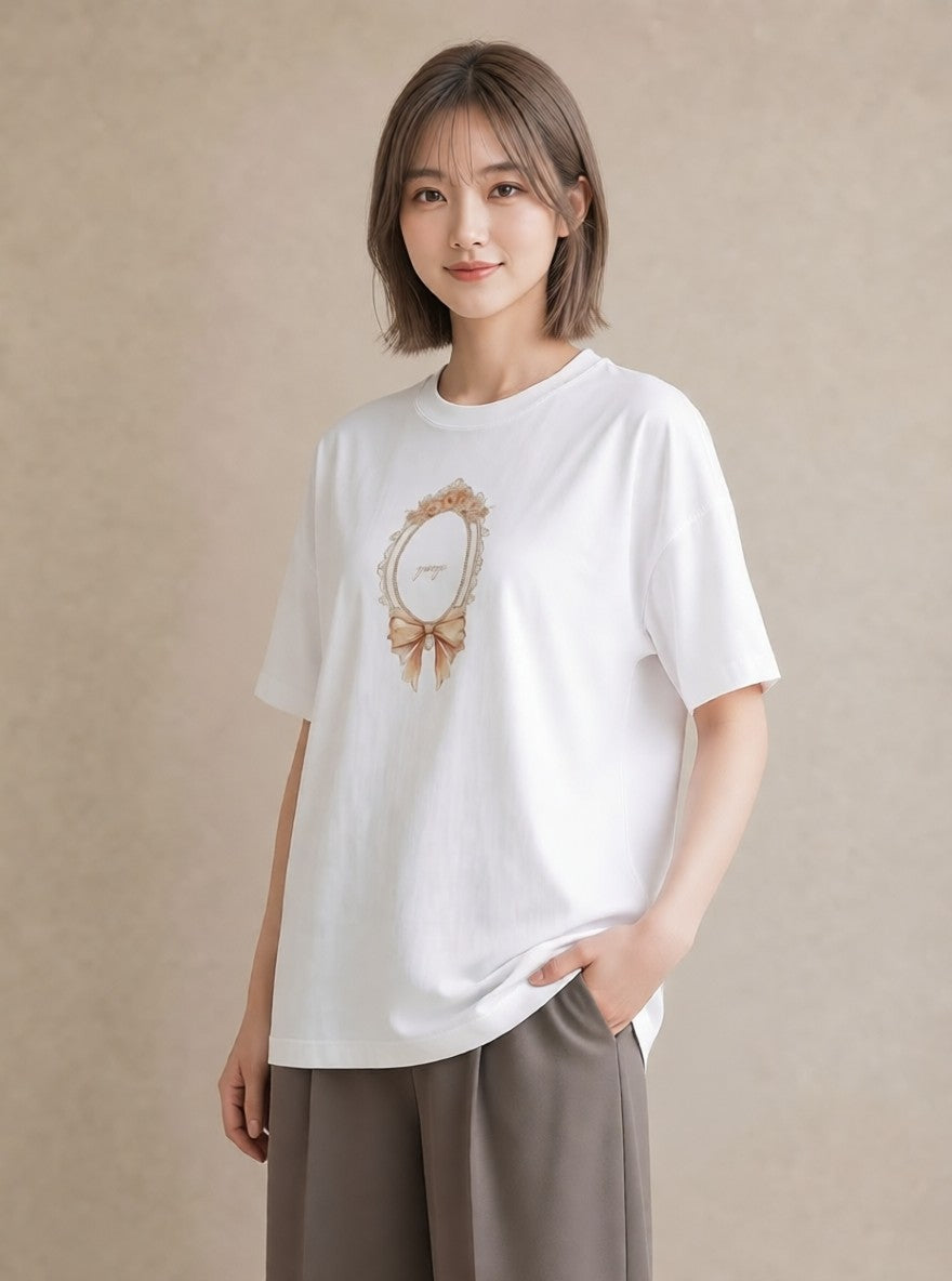 Tシャツ レディース レースハンカチ レース ハンカチ ナチュラル アンティーク イラスト 抜け感 送別ギフト 通勤 白T