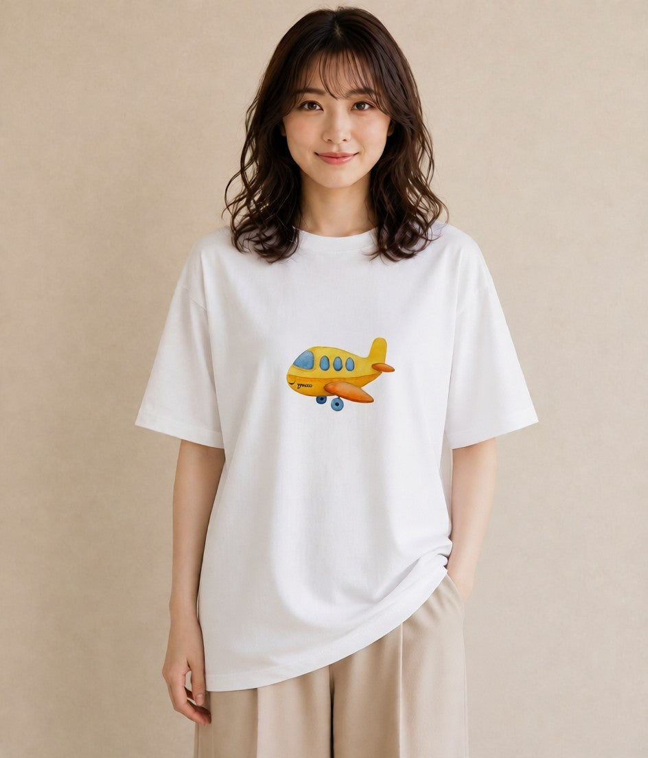 Tシャツ レディース ロケット 星空 宇宙 イラスト 手描き風 買い物 夏コーデ 白T
