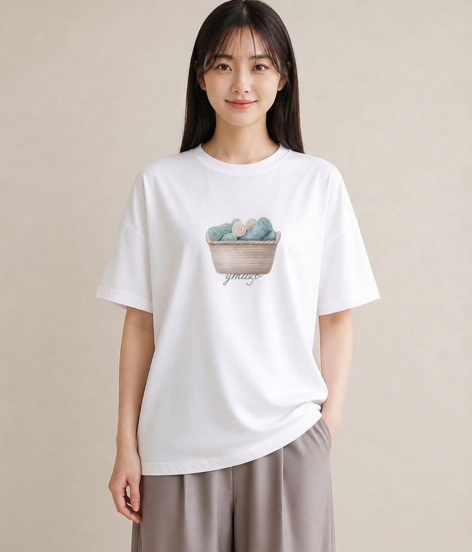 Tシャツ レディース 自転車のかご 自転車 花かご ナチュラル アンティーク イラスト 個性的 週末コーデ 敬老の日 白T