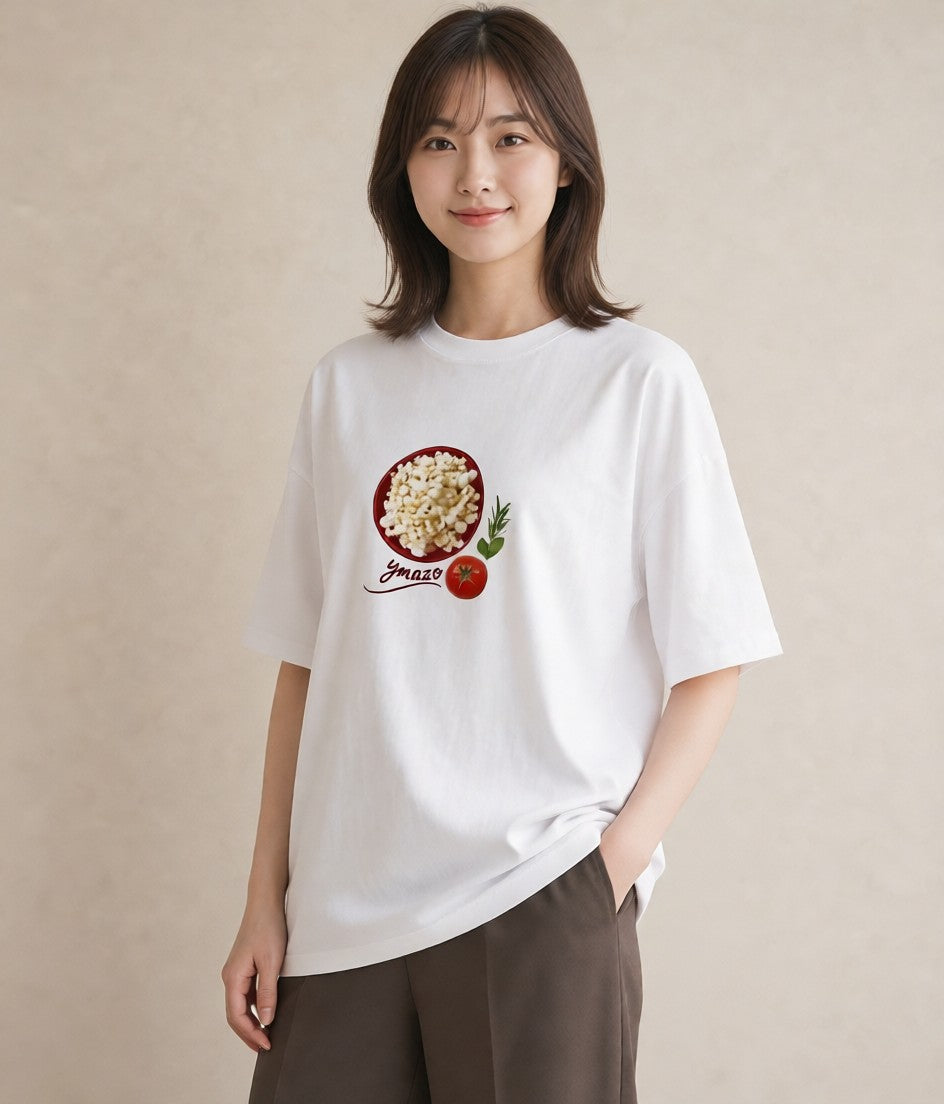 半袖Tシャツ レディース ポップコーン 食べ物 フード イラスト ヴィンテージ風 母の日 ビーチ 白T