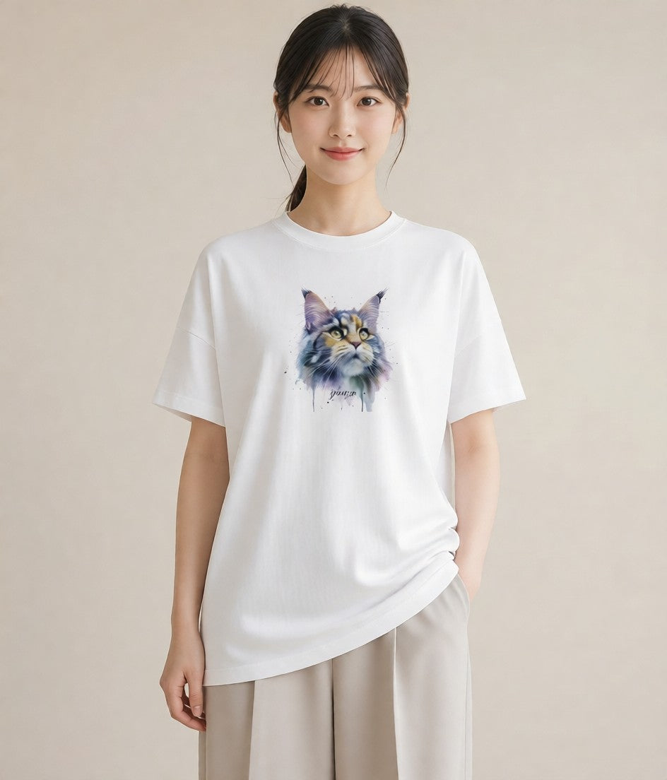 Tシャツ レディース 三毛猫 みけねこ 三毛 猫 ねこ イラスト モード 通学 誕生日プレゼント 白T