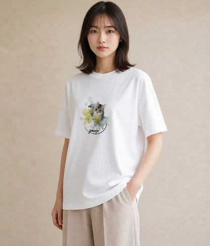 デザインTシャツ レディース 猫の手 猫 ねこ イラスト きれいめ 買い物 夏コーデ 白T