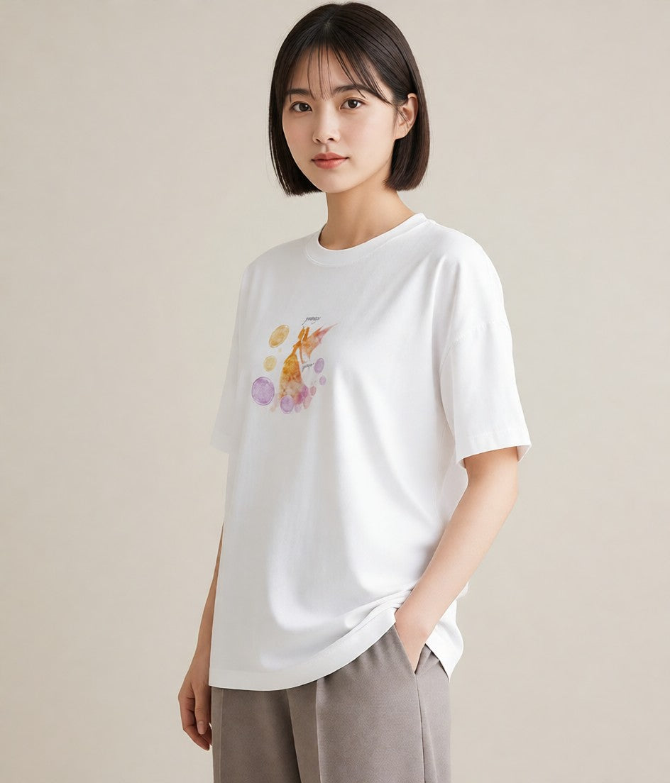 グラフィックTシャツ レディース 山羊座 星空 宇宙 イラスト モード ラフ レイヤード 白T