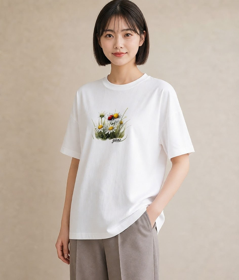 Tシャツ レディース てんとう虫 昆虫 虫 イラスト シンプル ラフ レイヤード 白T