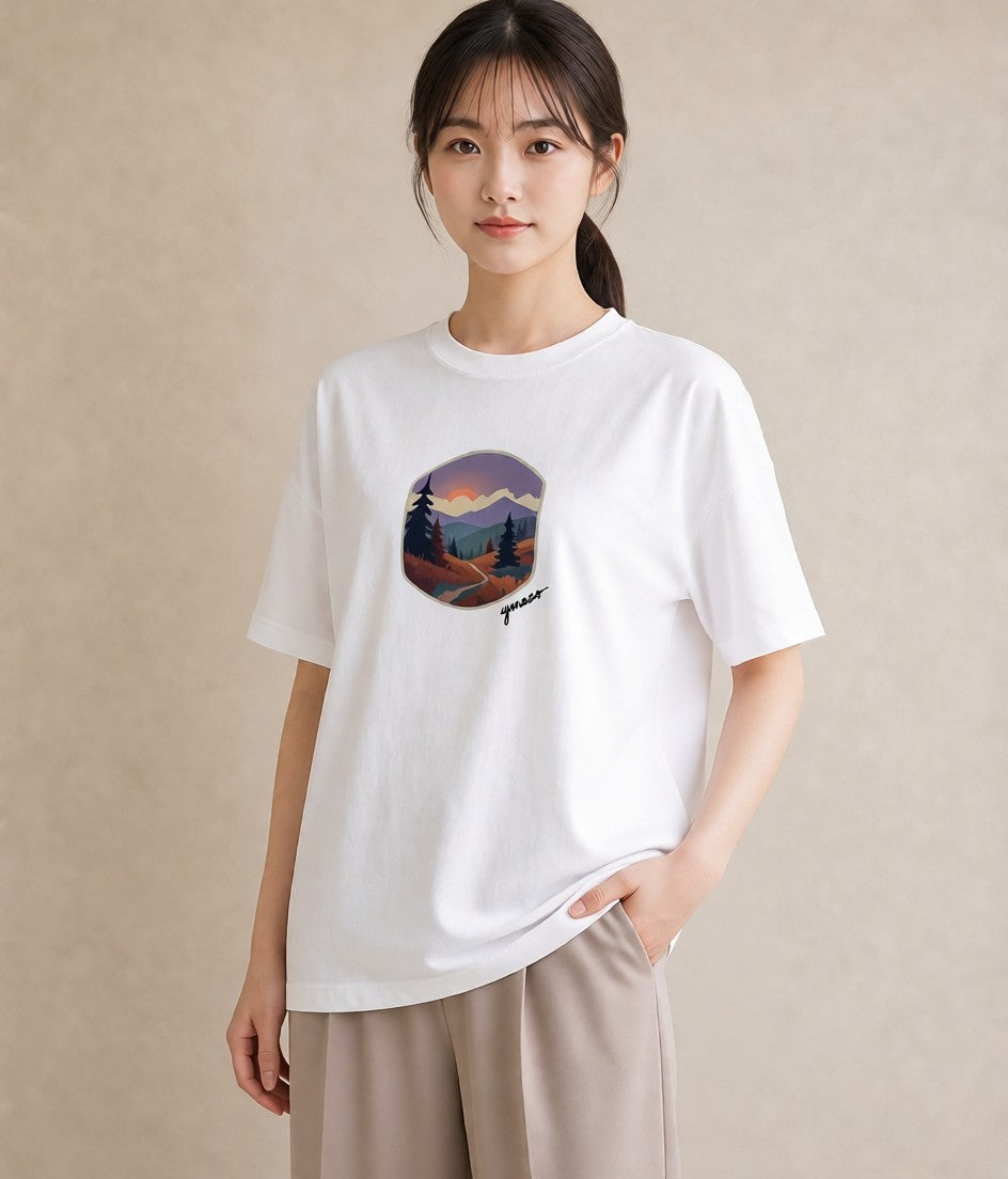 Tシャツ レディース 山 星空 宇宙 イラスト フェミニン 母娘コーデ 自分用 白T