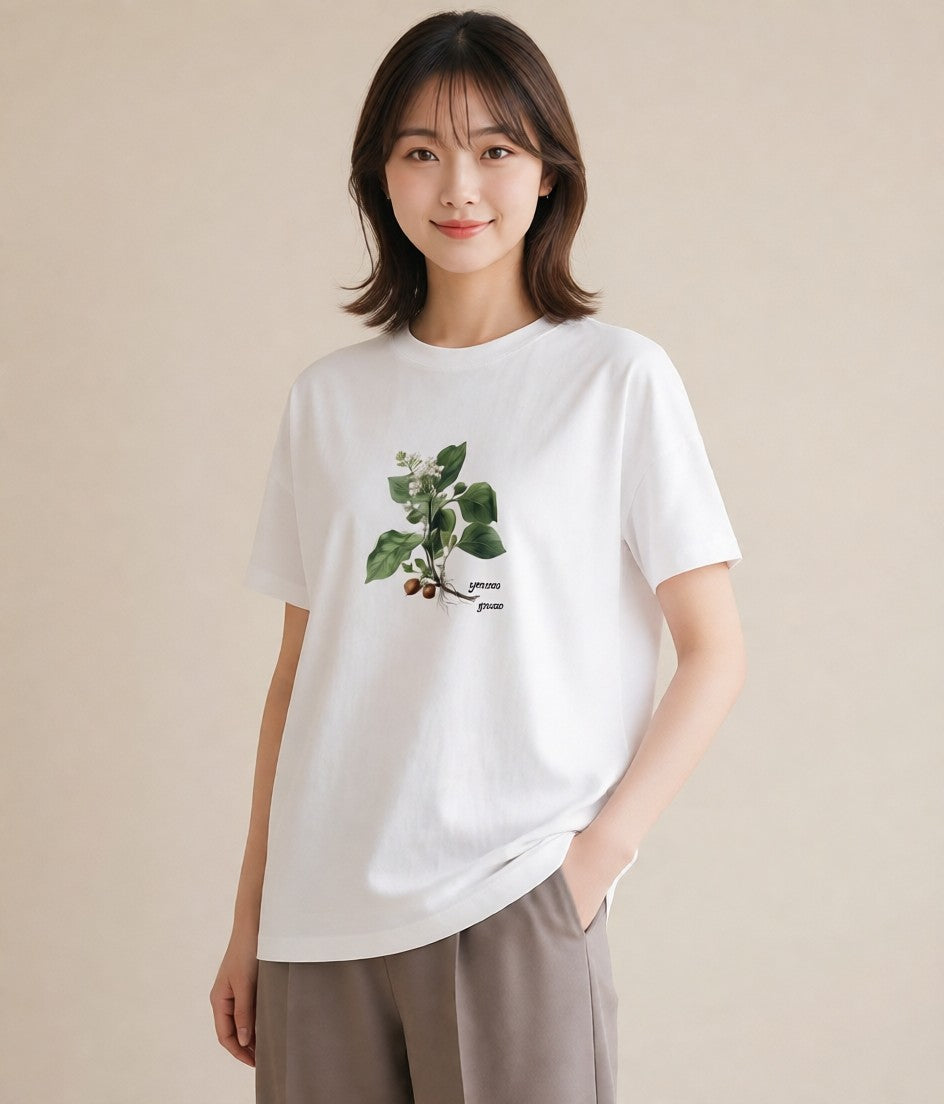 グラフィックTシャツ レディース 金木犀 花 花柄 イラスト きれいめカジュアル 部屋着 女性向けギフト 白T